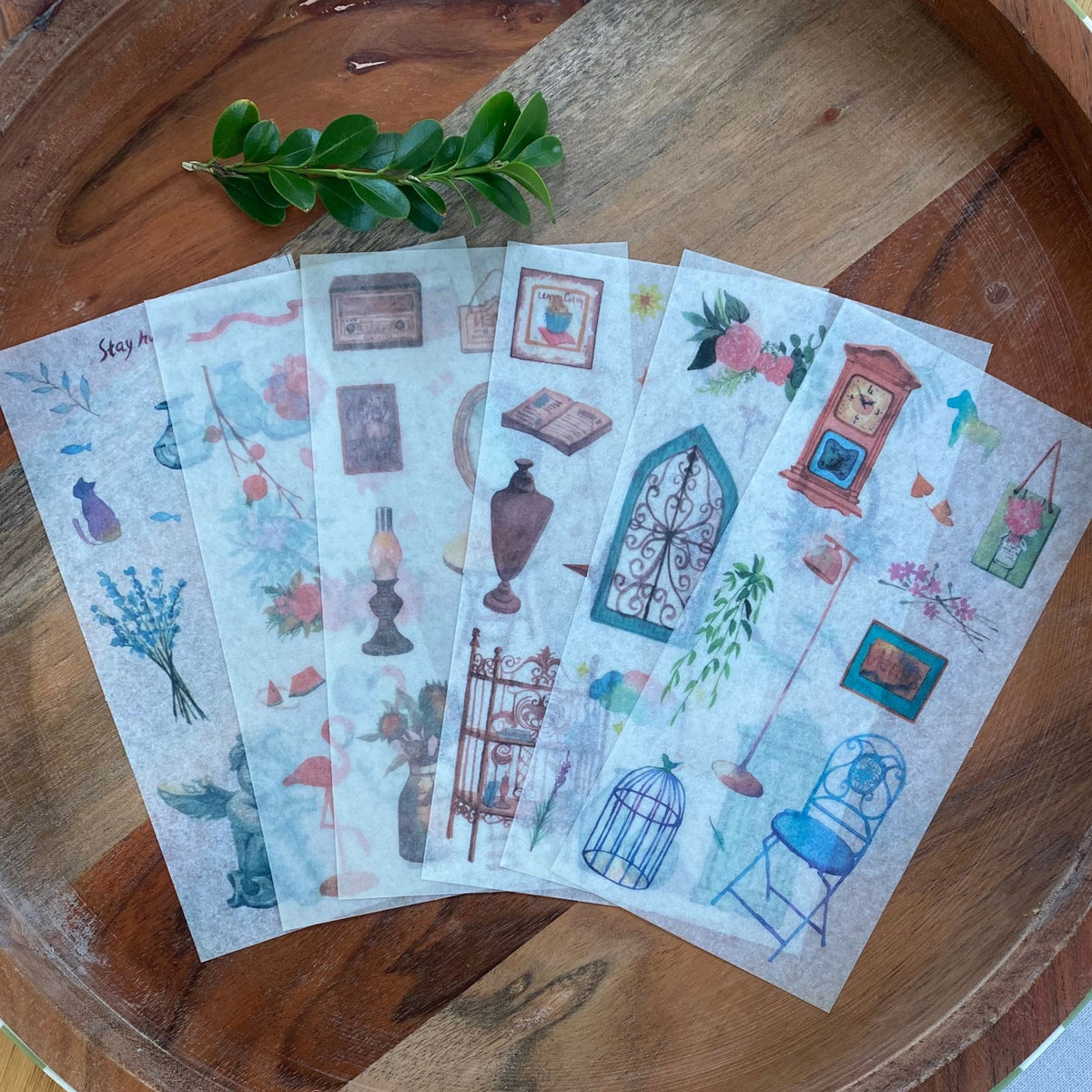 Mixed Design Washi Stickers - 6 Sheets