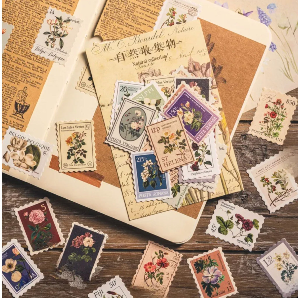 Retro Vintage Flower Stamp Stickers