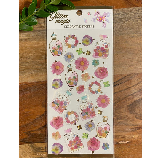 Flower Perfume 3D Crystal Puffy Sticker Sheet