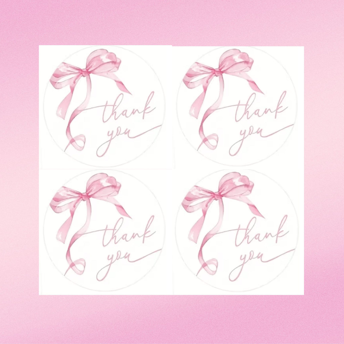Pink Bow Thank You Stickers - 100 Pieces
