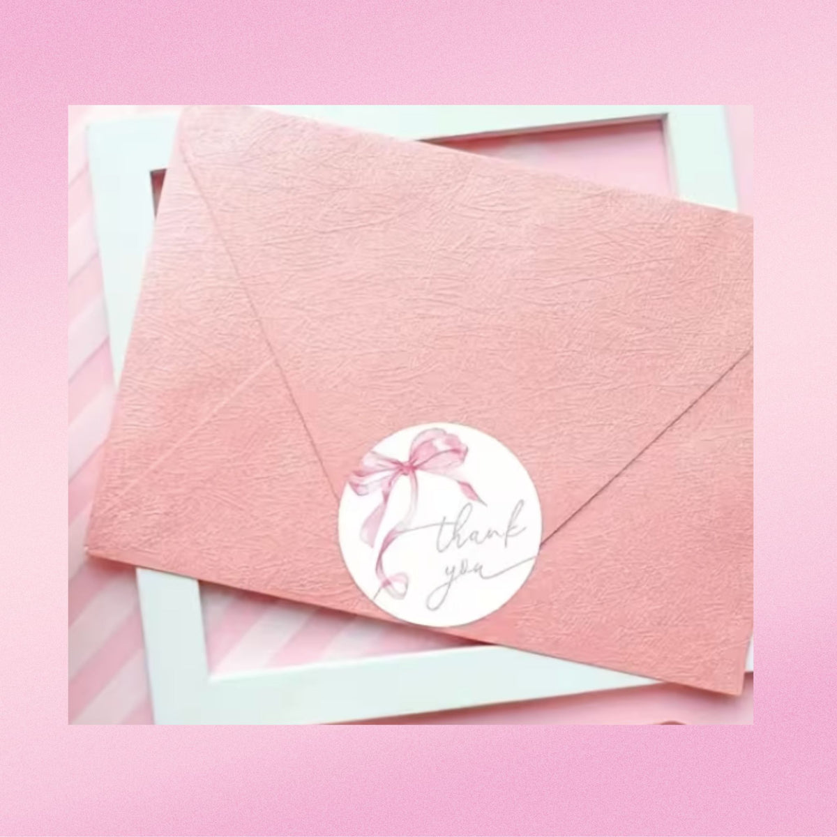 Pink Bow Thank You Stickers - 100 Pieces