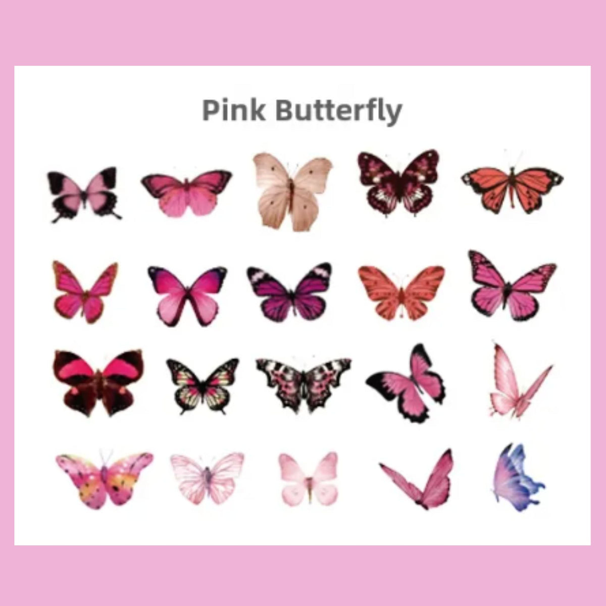 Pink Butterfly PET Stickers - 40 Pieces