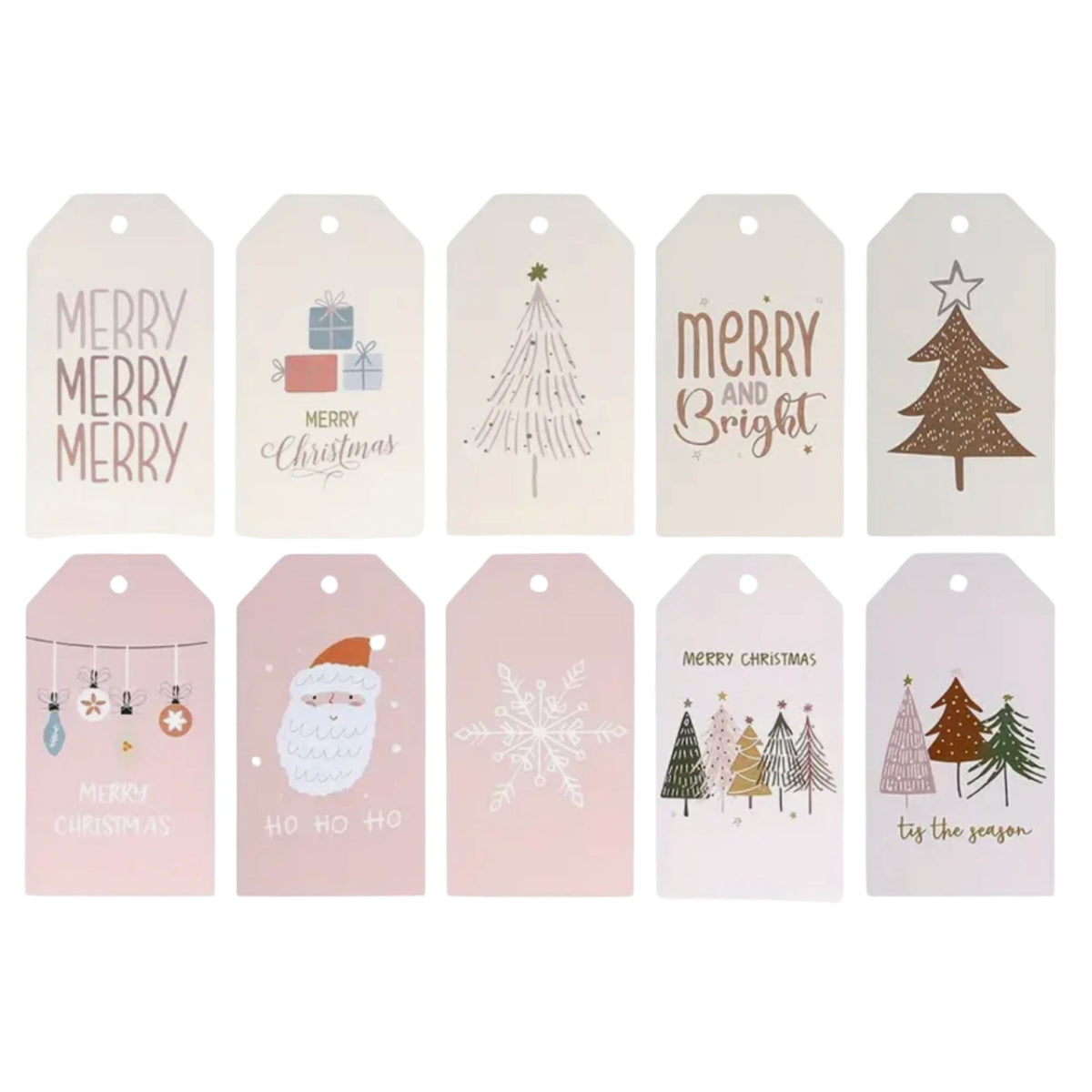 Pink Design Christmas Gift Card Tags - Set of 10