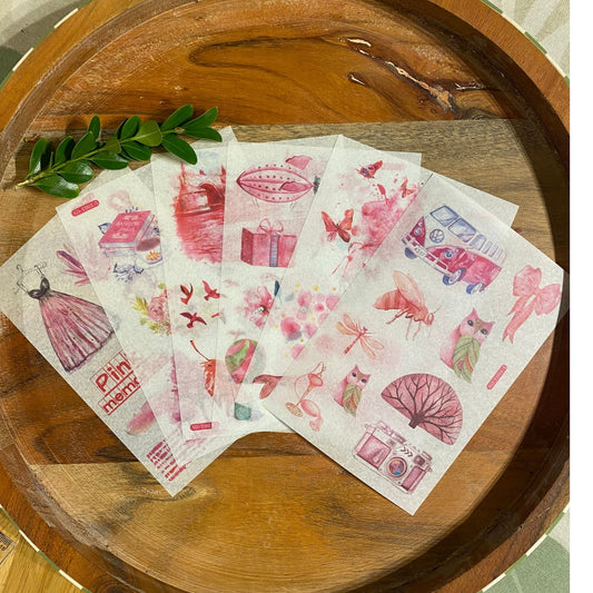 Pink Design Washi Stickers - 6 Sheets