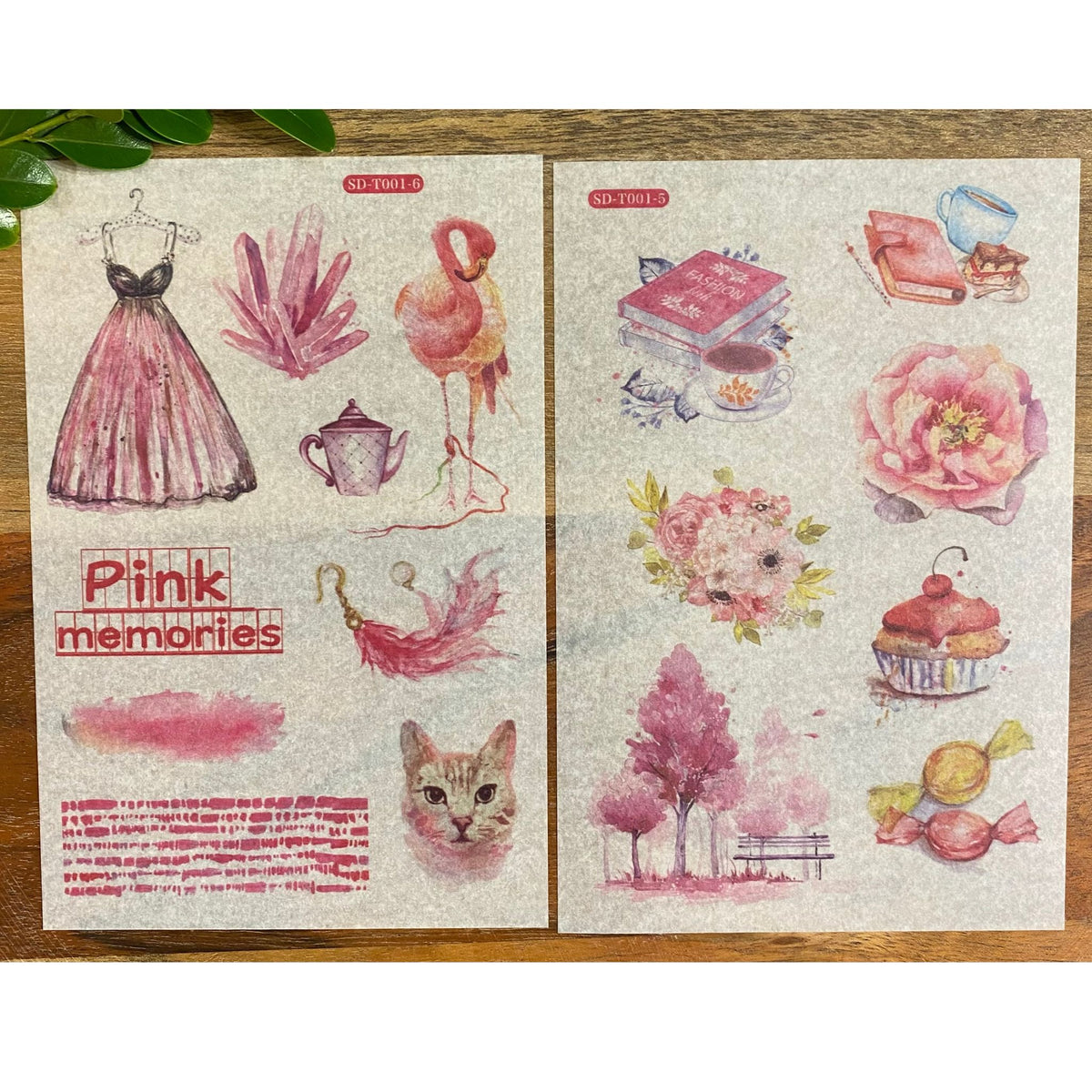 Pink Design Washi Stickers - 6 Sheets