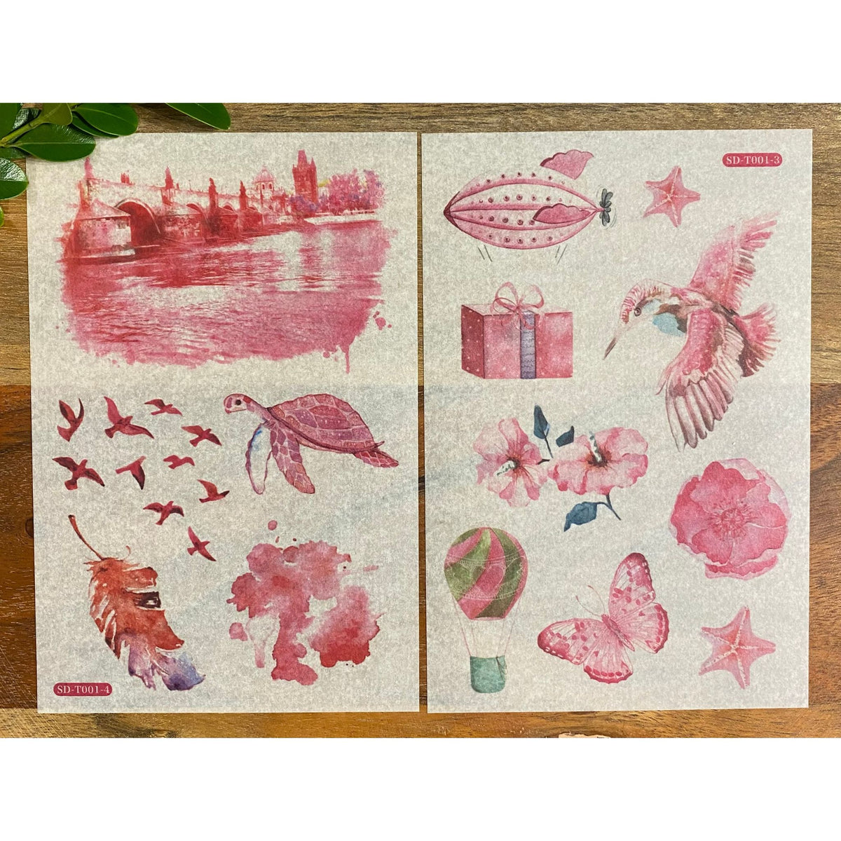 Pink Design Washi Stickers - 6 Sheets