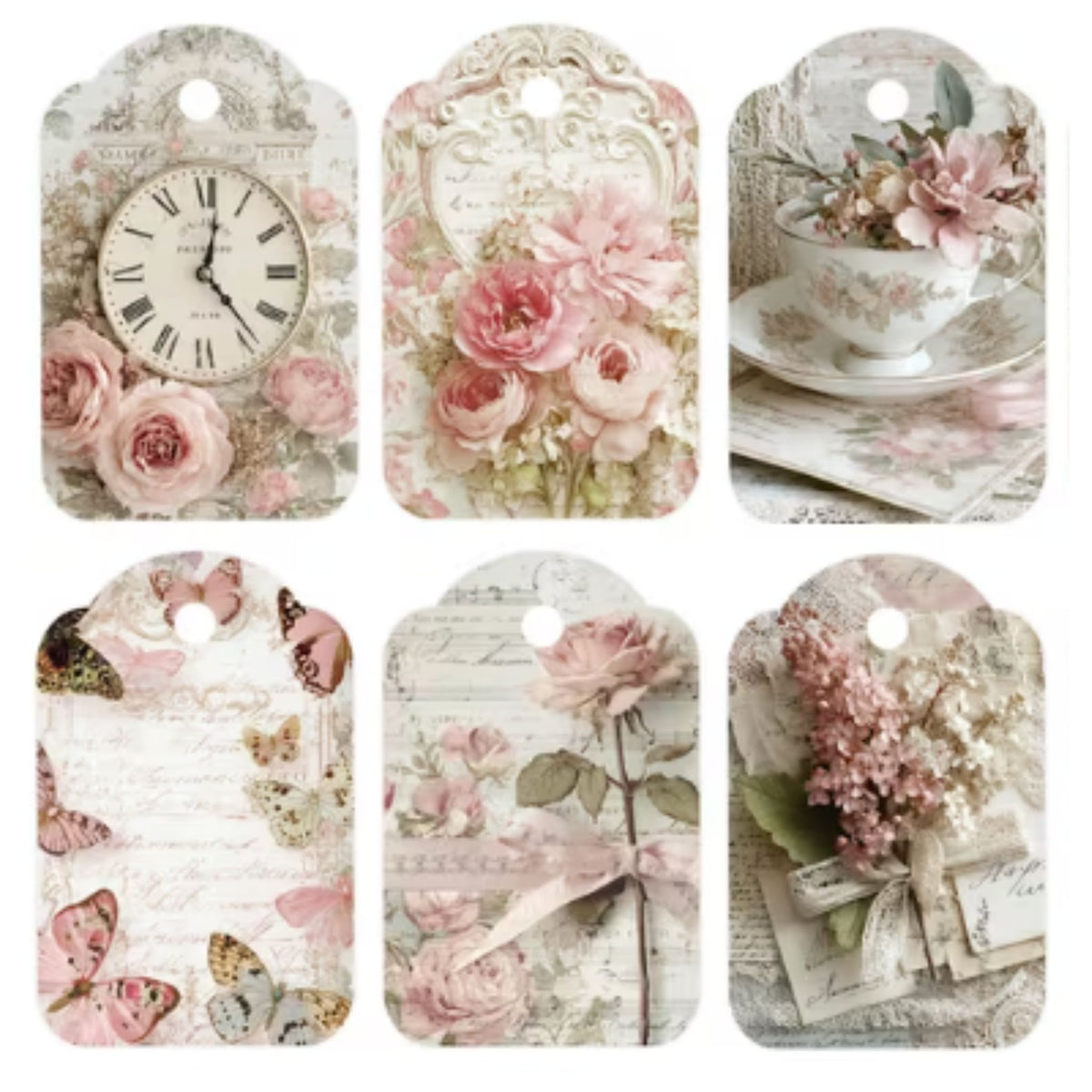 Retro Pink Flower Gift Tags - Set of 12