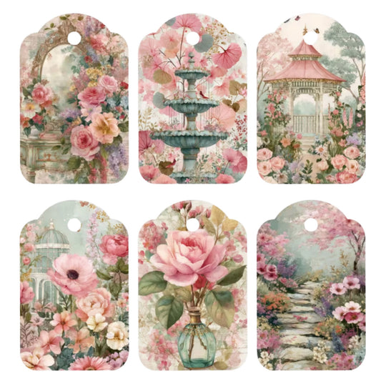 Pink Flower Scenery Design Gift Tags - Set of 12