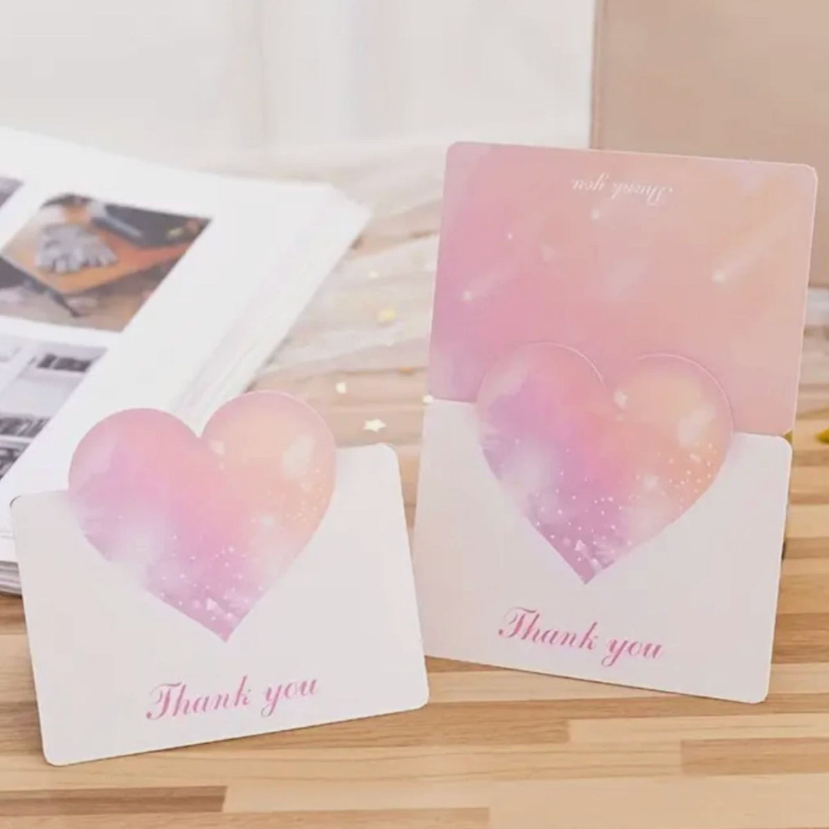 Pink Heart Thank You Gift Cards - Set of 10