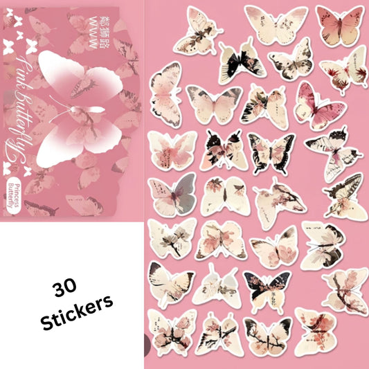 Pink Butterfly Ink Design Stickers
