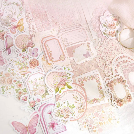 Pink Scrapbooking Junk Journal Paper & Sticker Pack - 100 Pieces