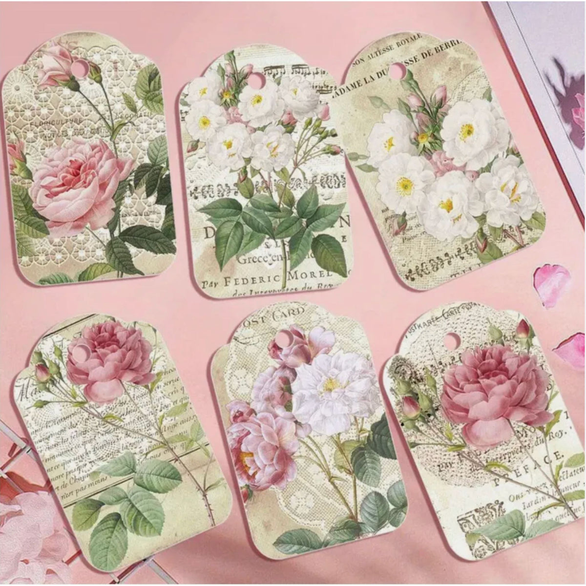 Pink & White Flower Gift Card Tags - Set of 12