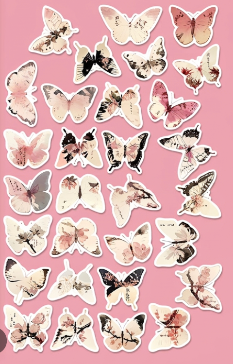 Pink Butterfly Ink Design Stickers