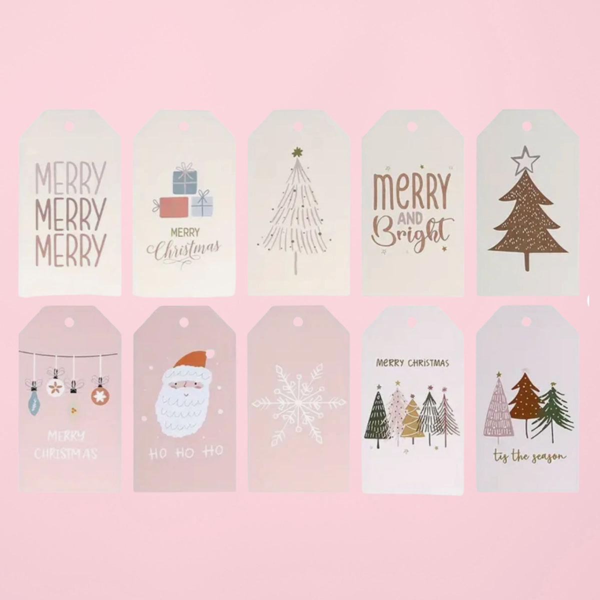 Pink Design Christmas Gift Card Tags - Set of 10