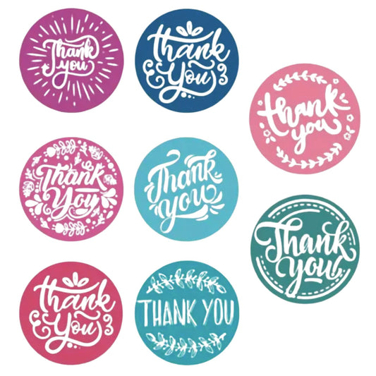Pink Blue Thank You Stickers - 100 Pieces