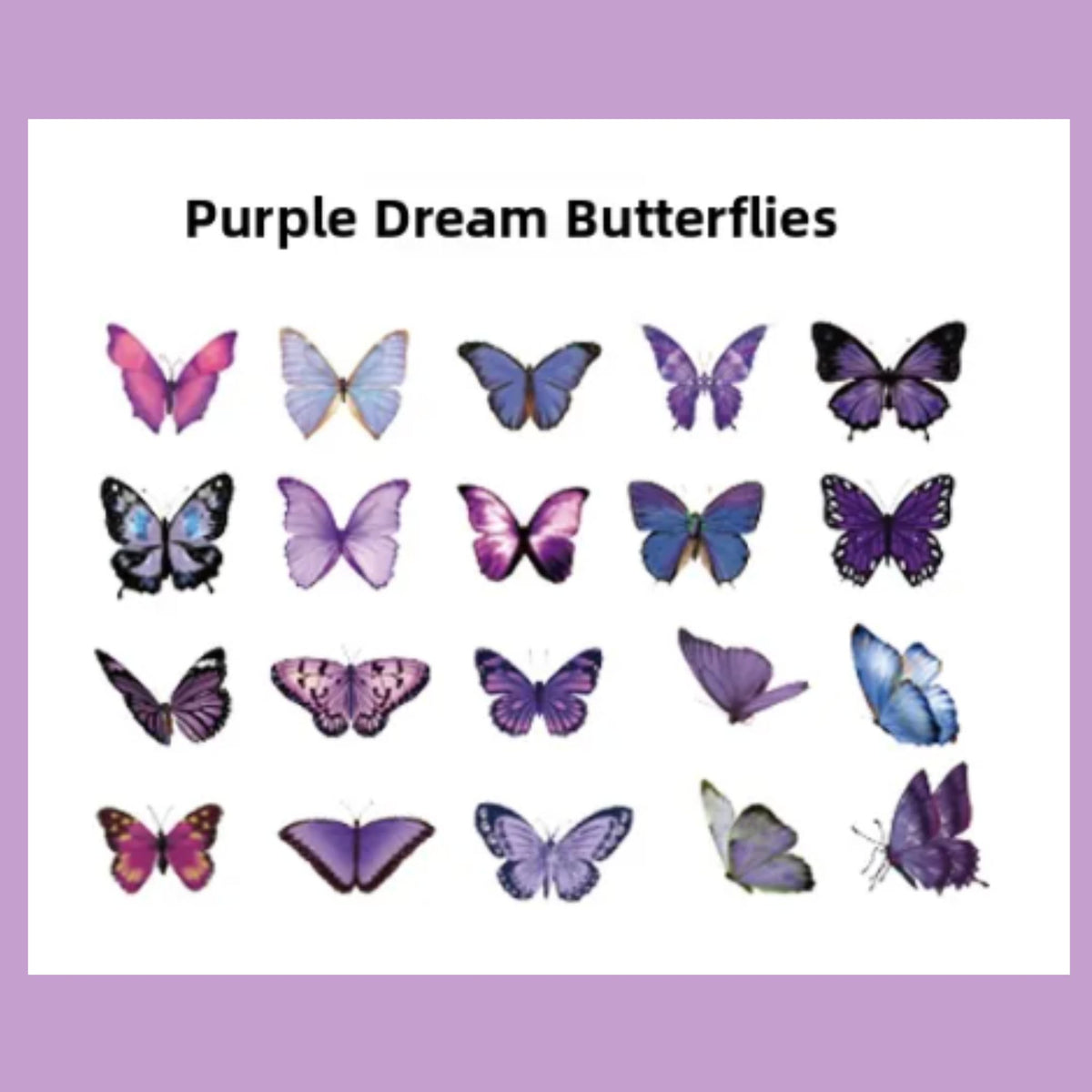 Purple Butterfly PET Stickers - 40 Pieces