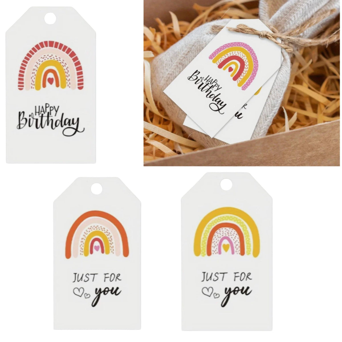 Rainbow Happy Birthday Gift Card Tags - Set of 10