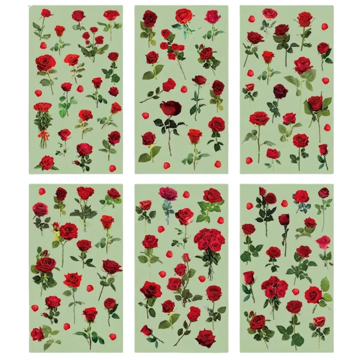 Red Rose Transparent PET Stickers - 6 Sheets
