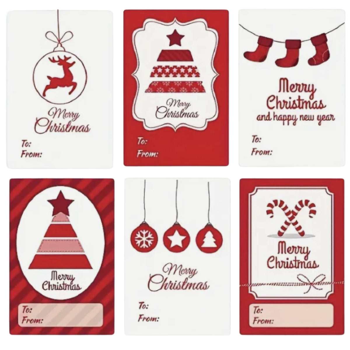 Red & White Christmas Gift Stickers Present Labels - 30 Pieces