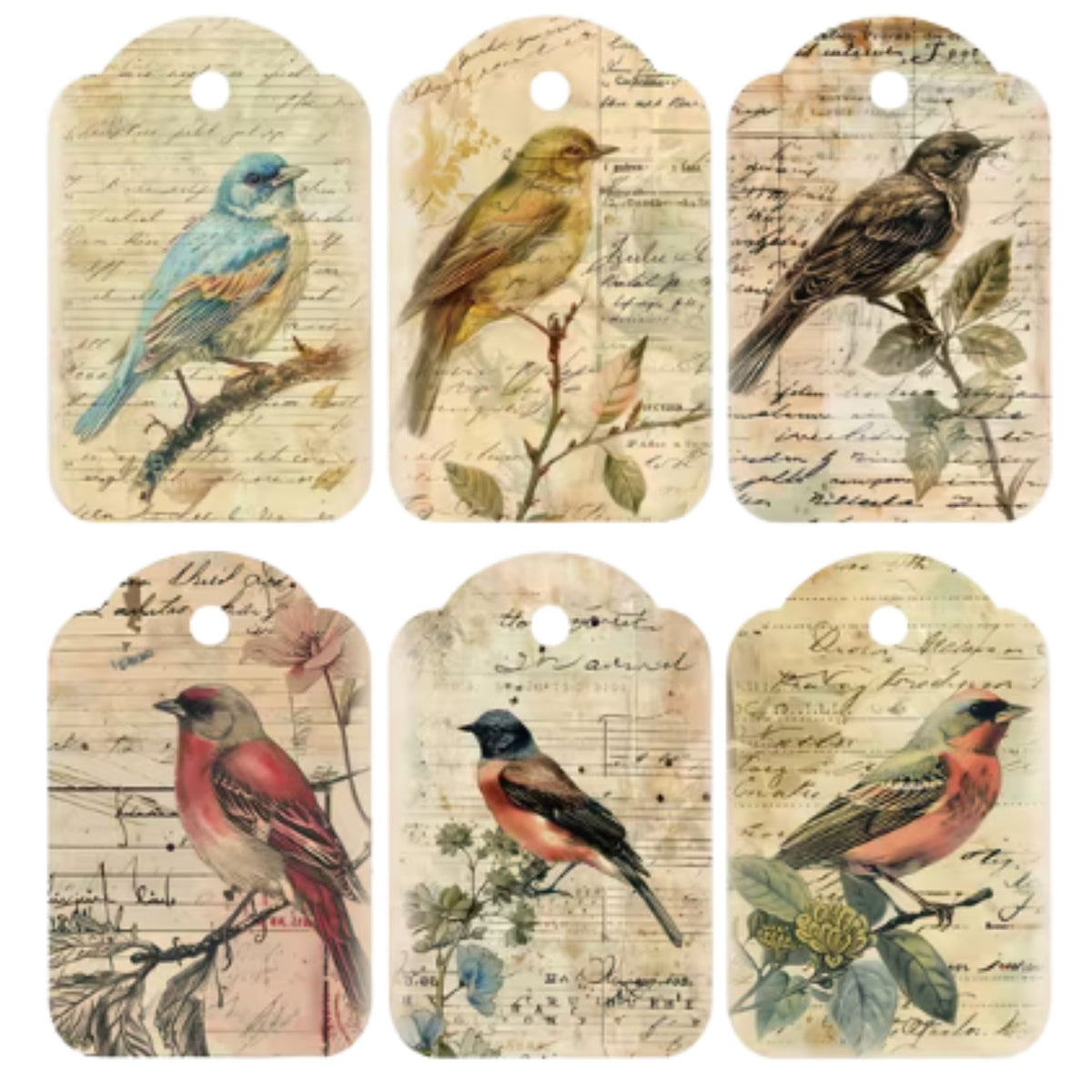 Retro Bird Design Gift Tags - Set of 12
