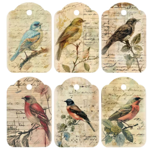 Retro Bird Design Gift Tags - Set of 12