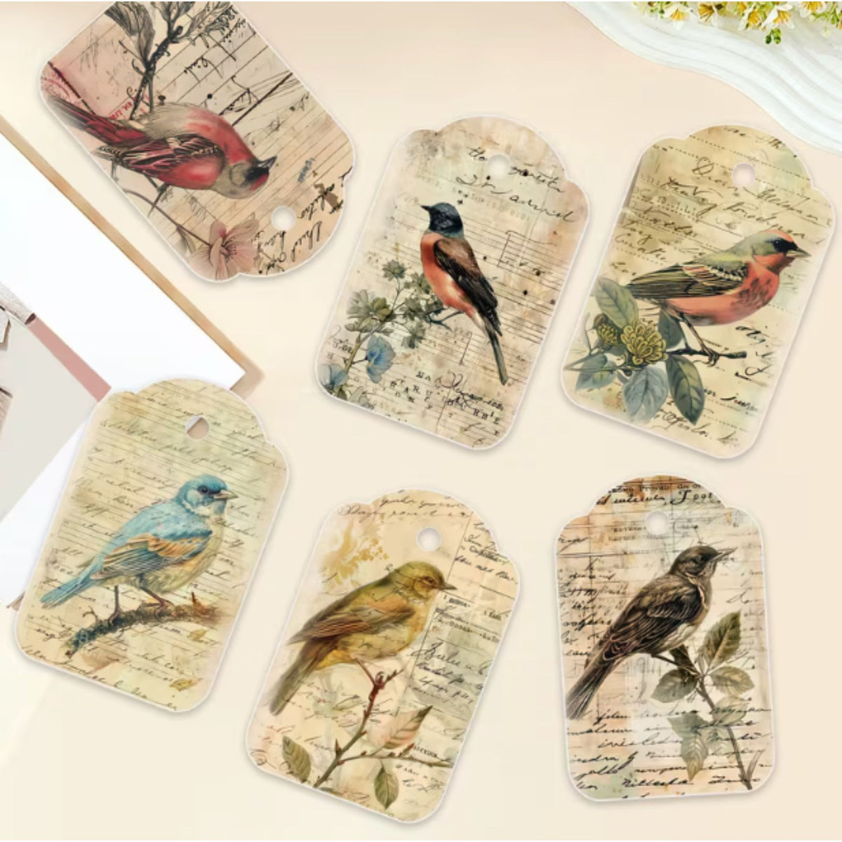 Retro Bird Design Gift Tags - Set of 12