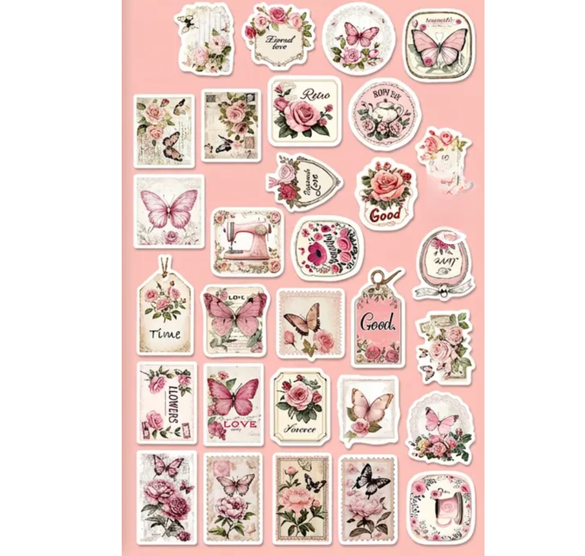 Retro Butterfly Romance Design Stickers