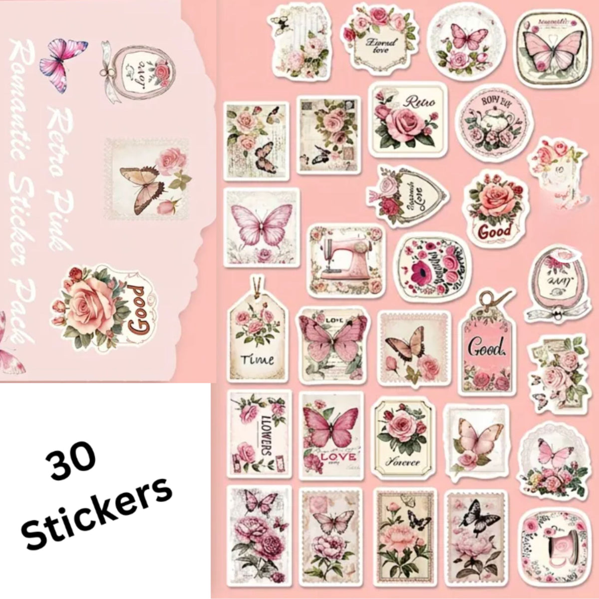 Retro Butterfly Romance Design Stickers