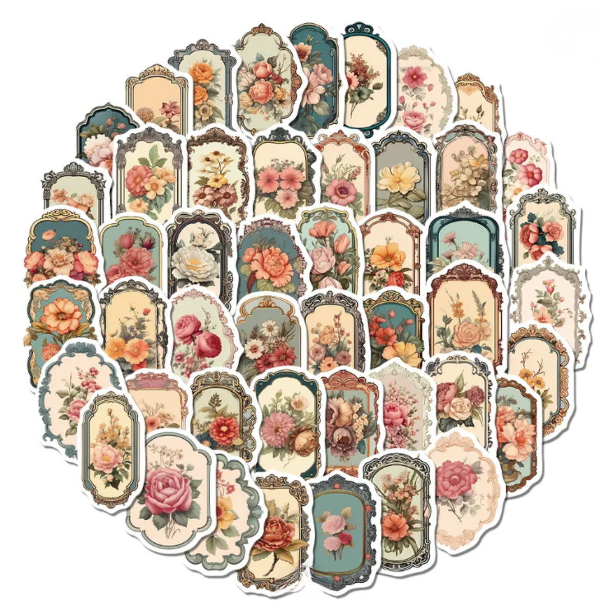Vintage Flower Rose Stickers - 50 Pieces