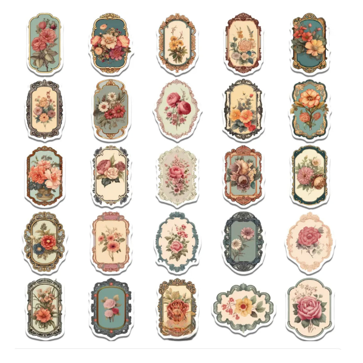 Vintage Flower Rose Stickers - 50 Pieces