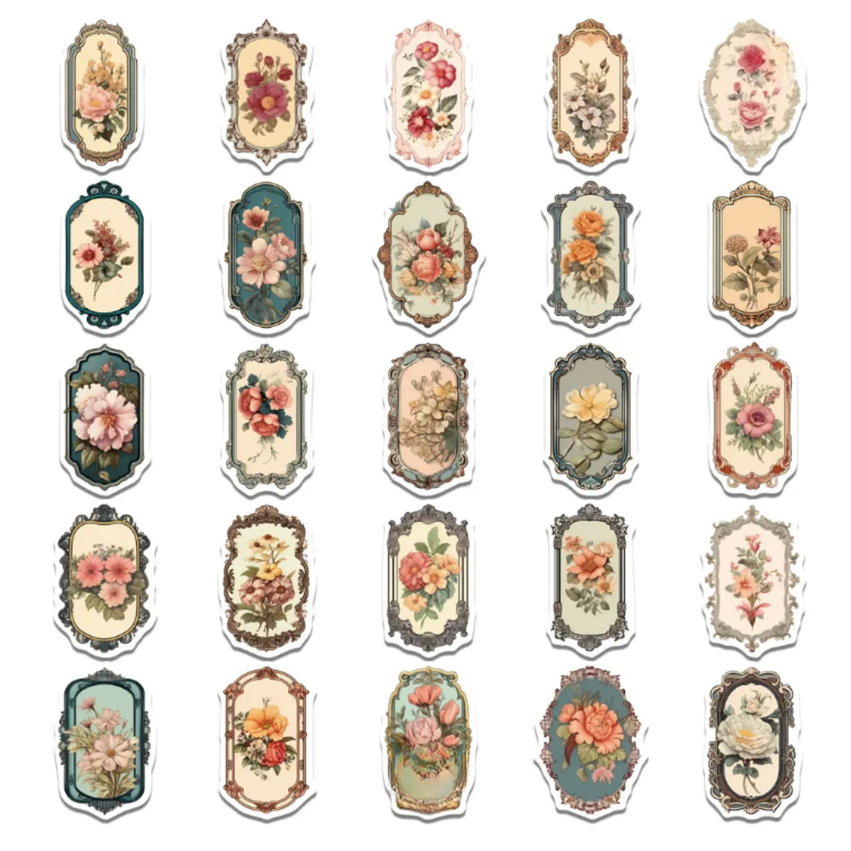 Vintage Flower Rose Stickers - 50 Pieces