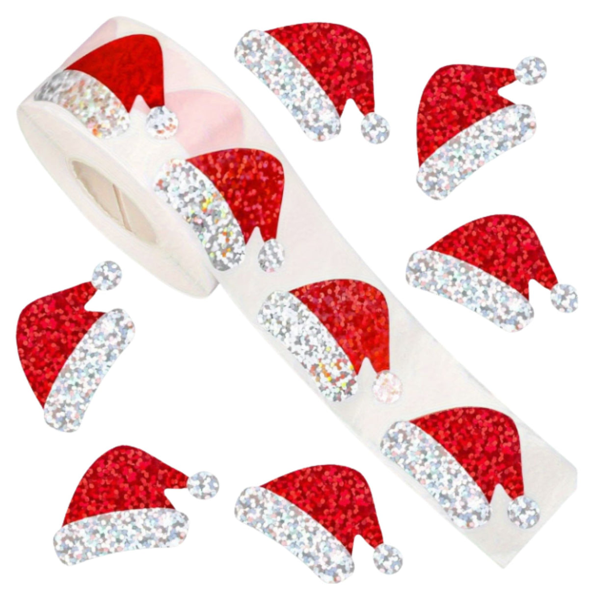 Holographic Santa Hat Stickers - 100 Pieces