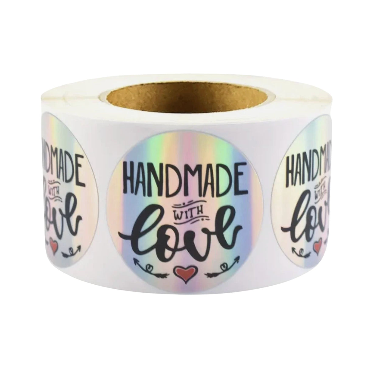 Holographic Handmade with Love Stickers - 50 Pieces
