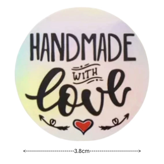 Holographic Handmade with Love Stickers - 50 Pieces