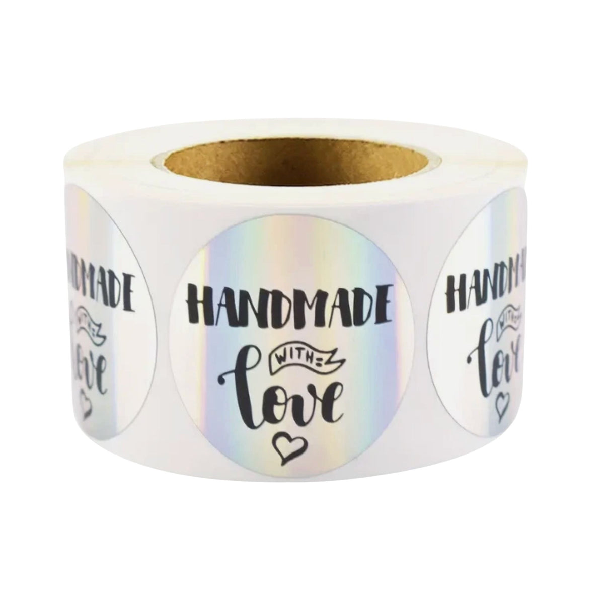 Holographic Handmade with Love Stickers - 50 Pieces