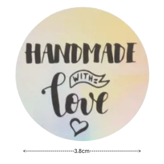 Holographic Handmade with Love Stickers - 50 Pieces