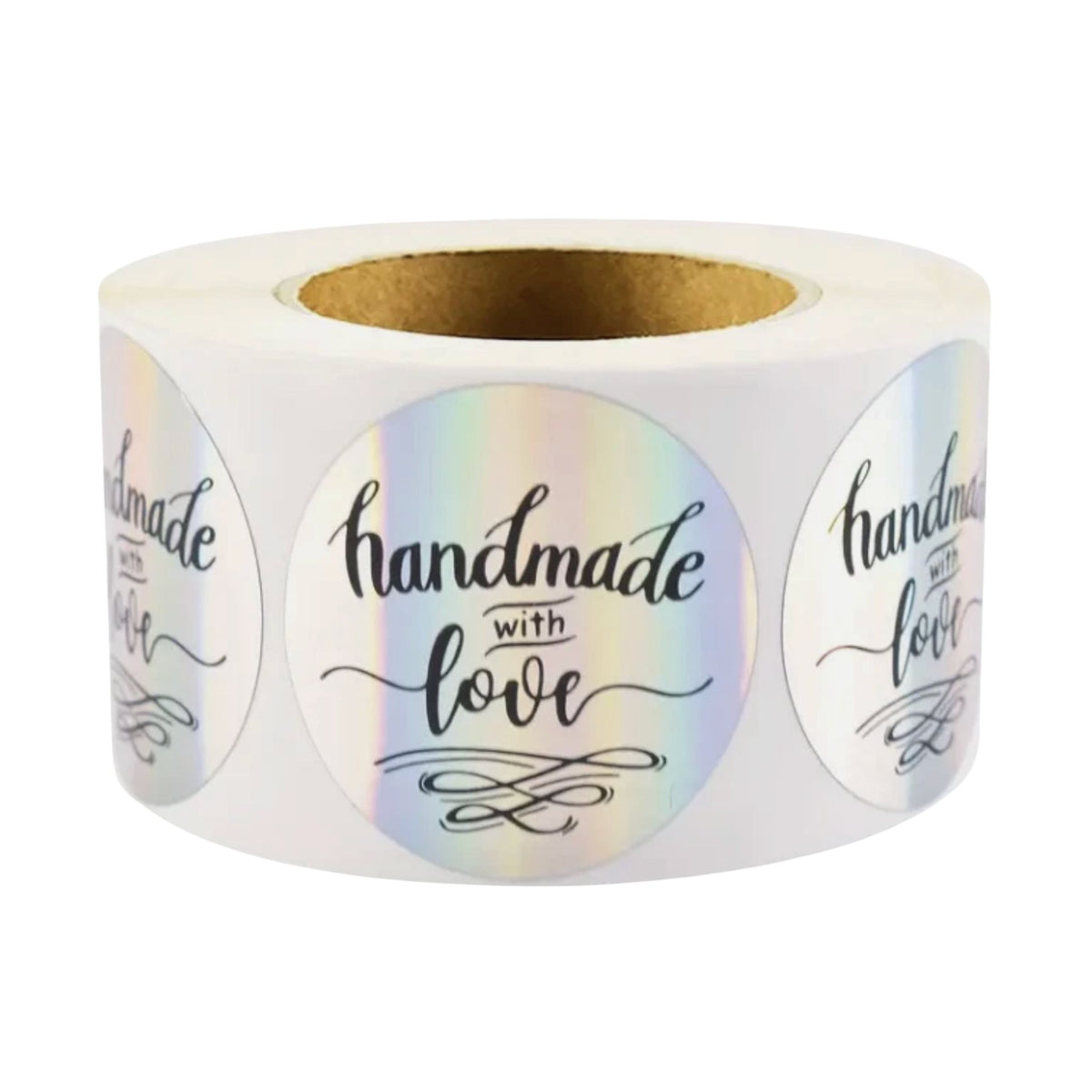 Holographic Handmade with Love Stickers - 50 Pieces