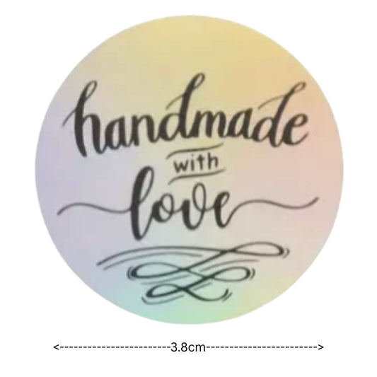 Holographic Handmade with Love Stickers - 50 Pieces