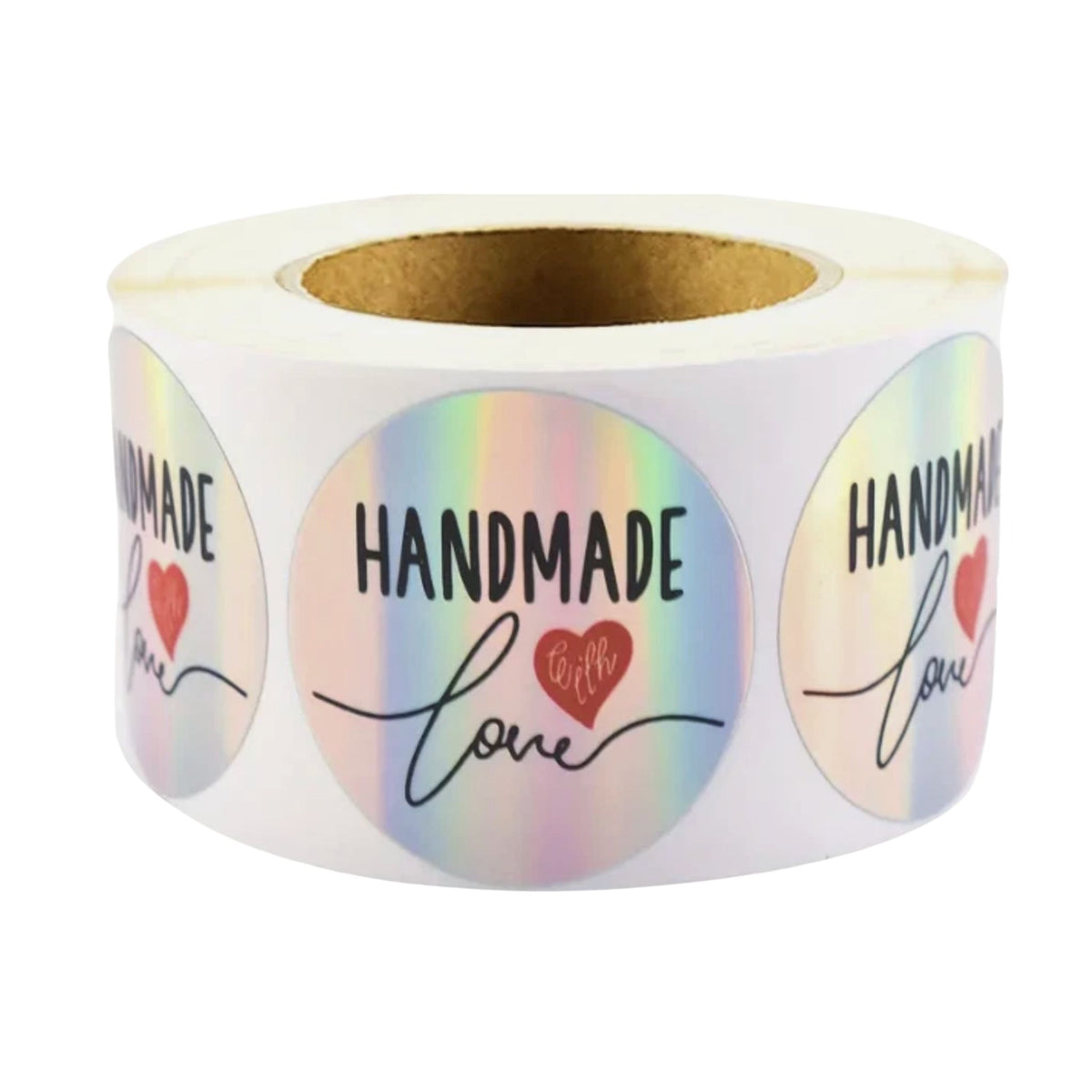 Holographic Handmade with Love Stickers - 50 Pieces