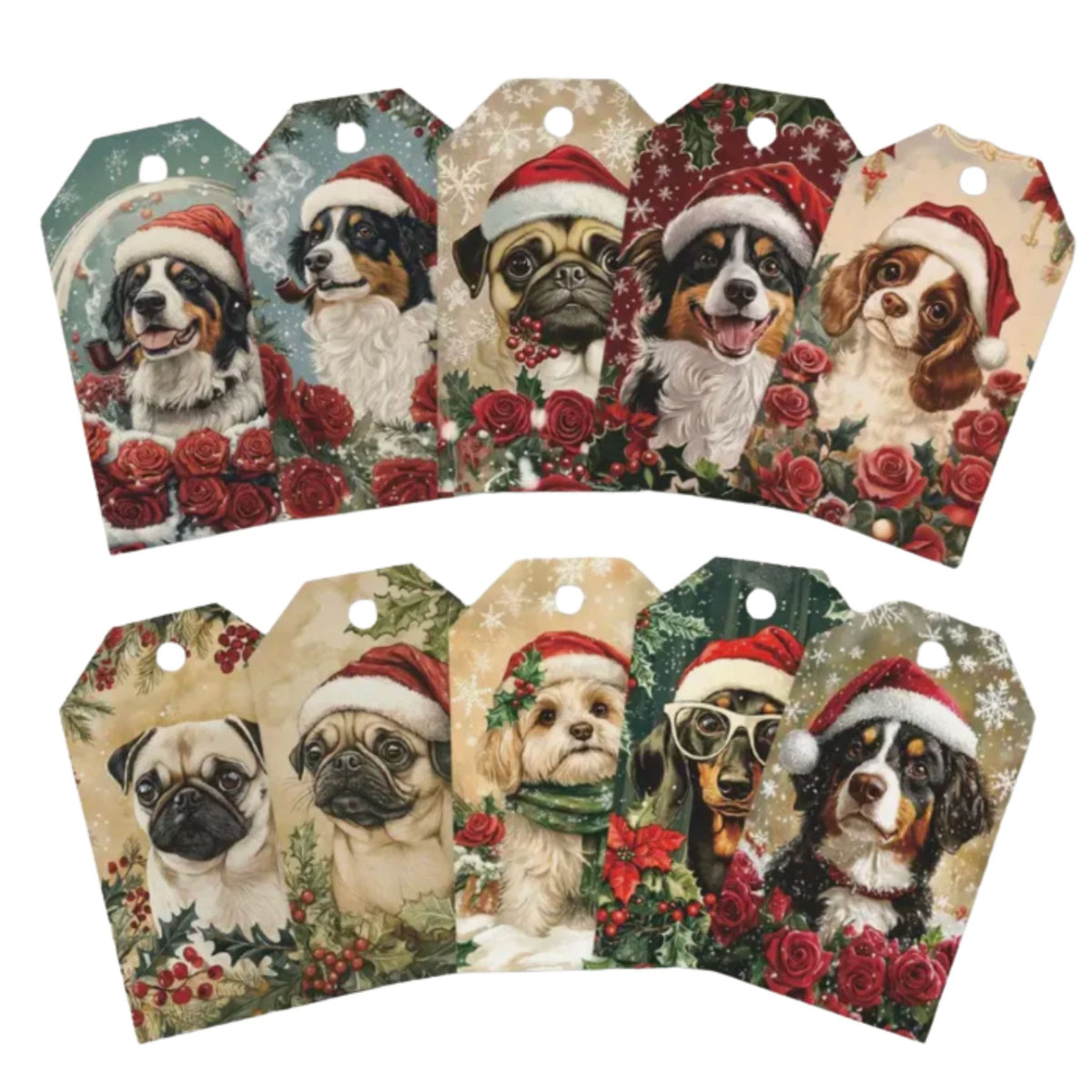Dog Design Christmas Gift Card Tags - Set of 10