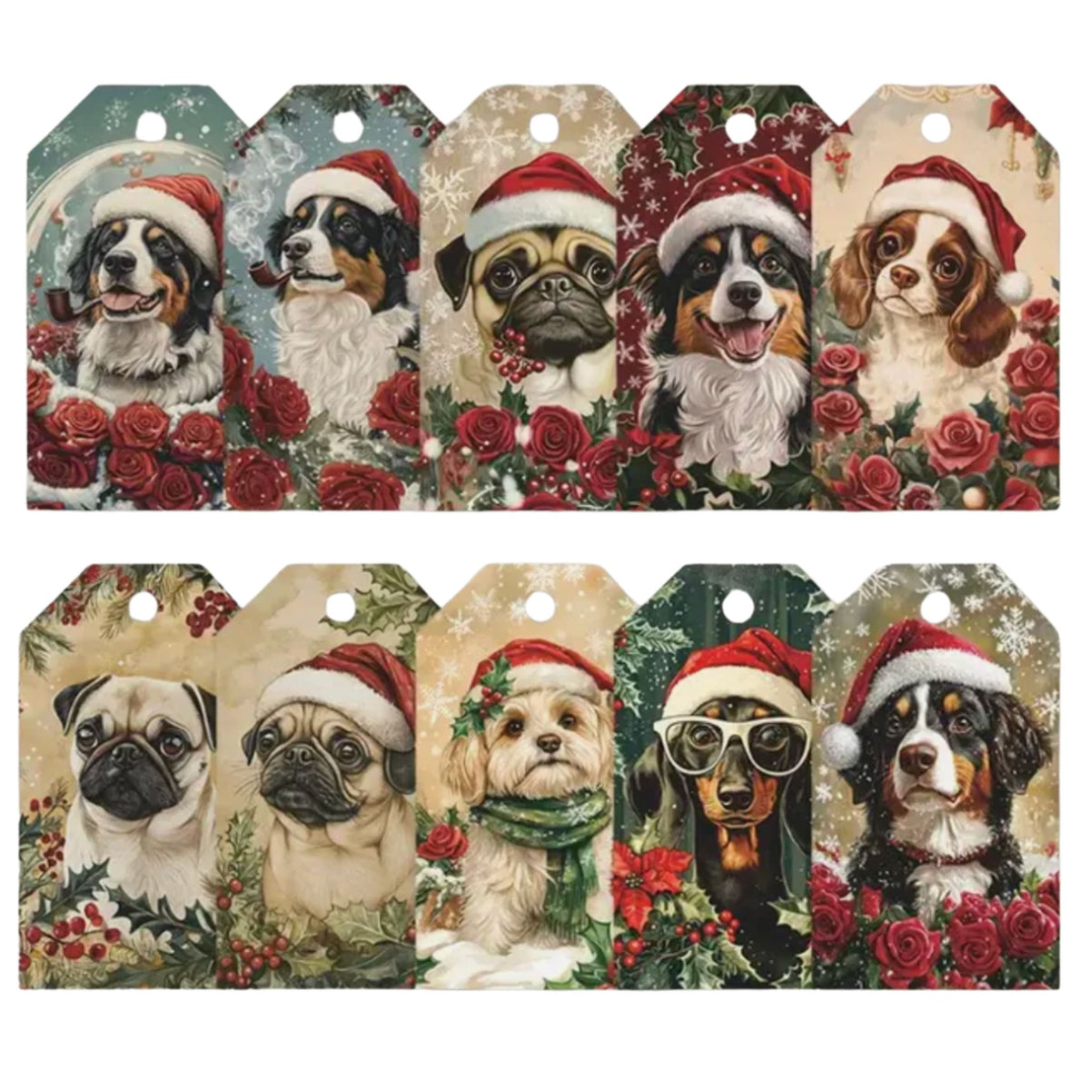 Dog Design Christmas Gift Card Tags - Set of 10
