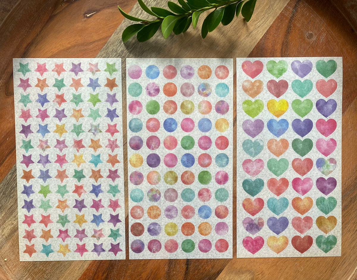 Hearts Stars and Dots Washi Stickers - 6 Sheets