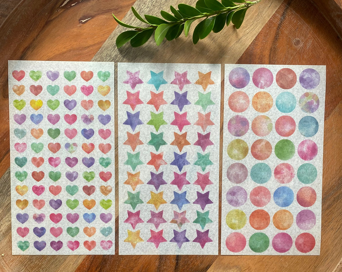 Hearts Stars and Dots Washi Stickers - 6 Sheets