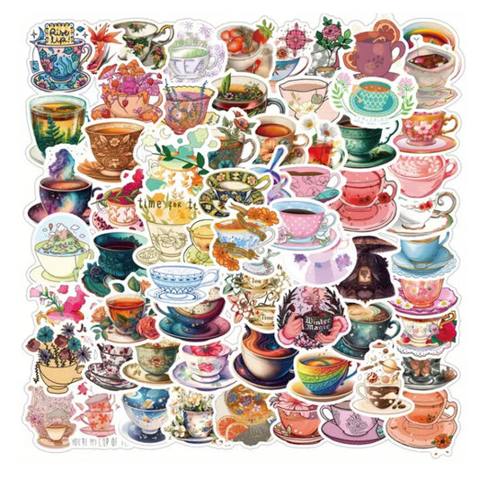 Tea Cup Stickers - 64 Pieces