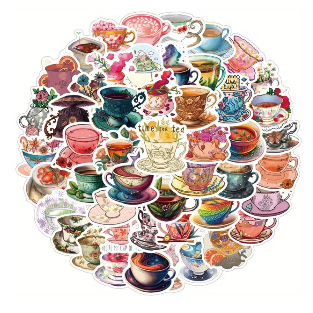 Tea Cup Stickers - 64 Pieces