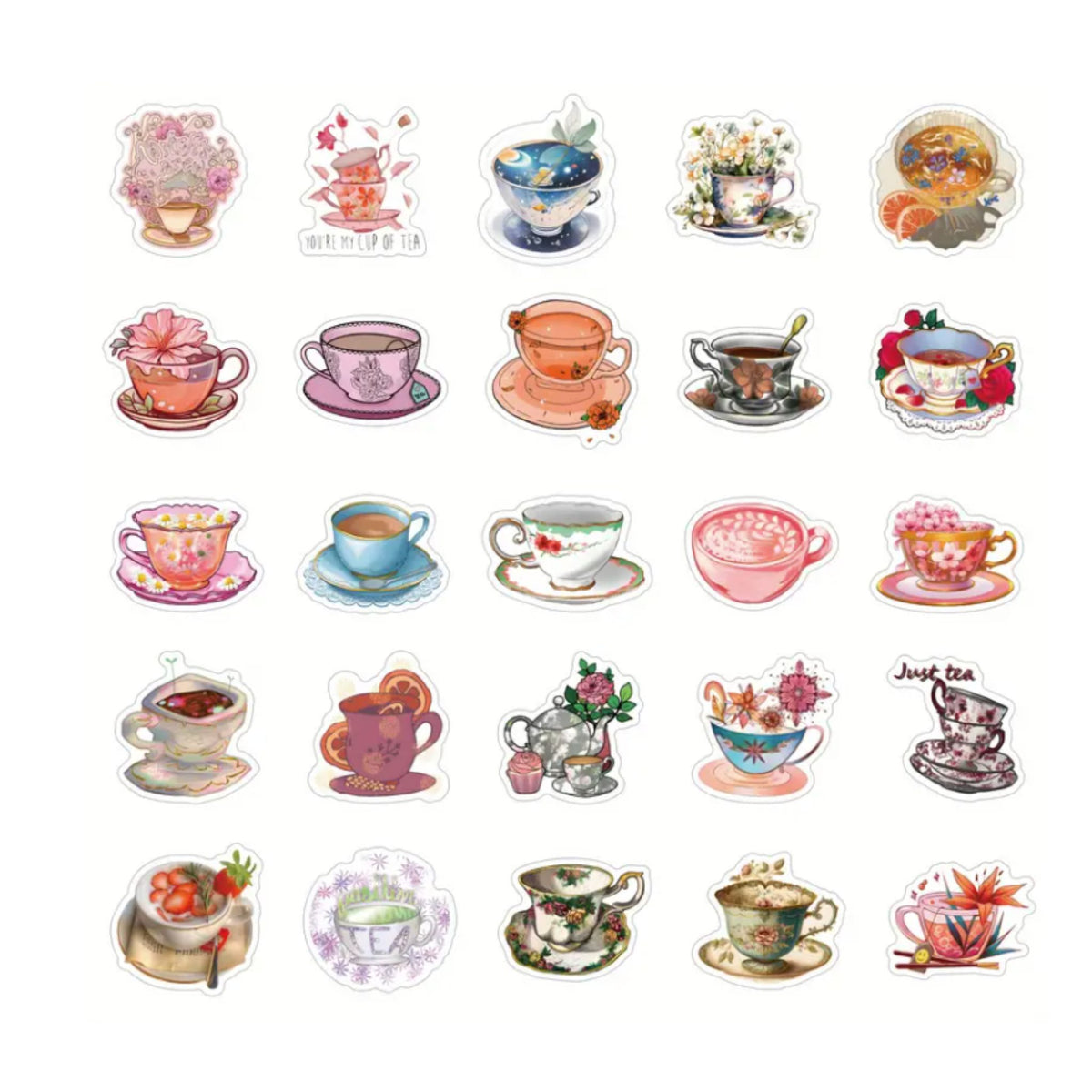 Tea Cup Stickers - 64 Pieces