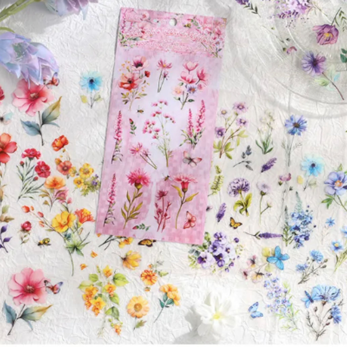 Mixed Flower Transparent PET Stickers - 6 Sheets