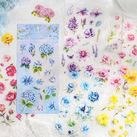 Mixed Flower Transparent PET Stickers - 6 Sheets