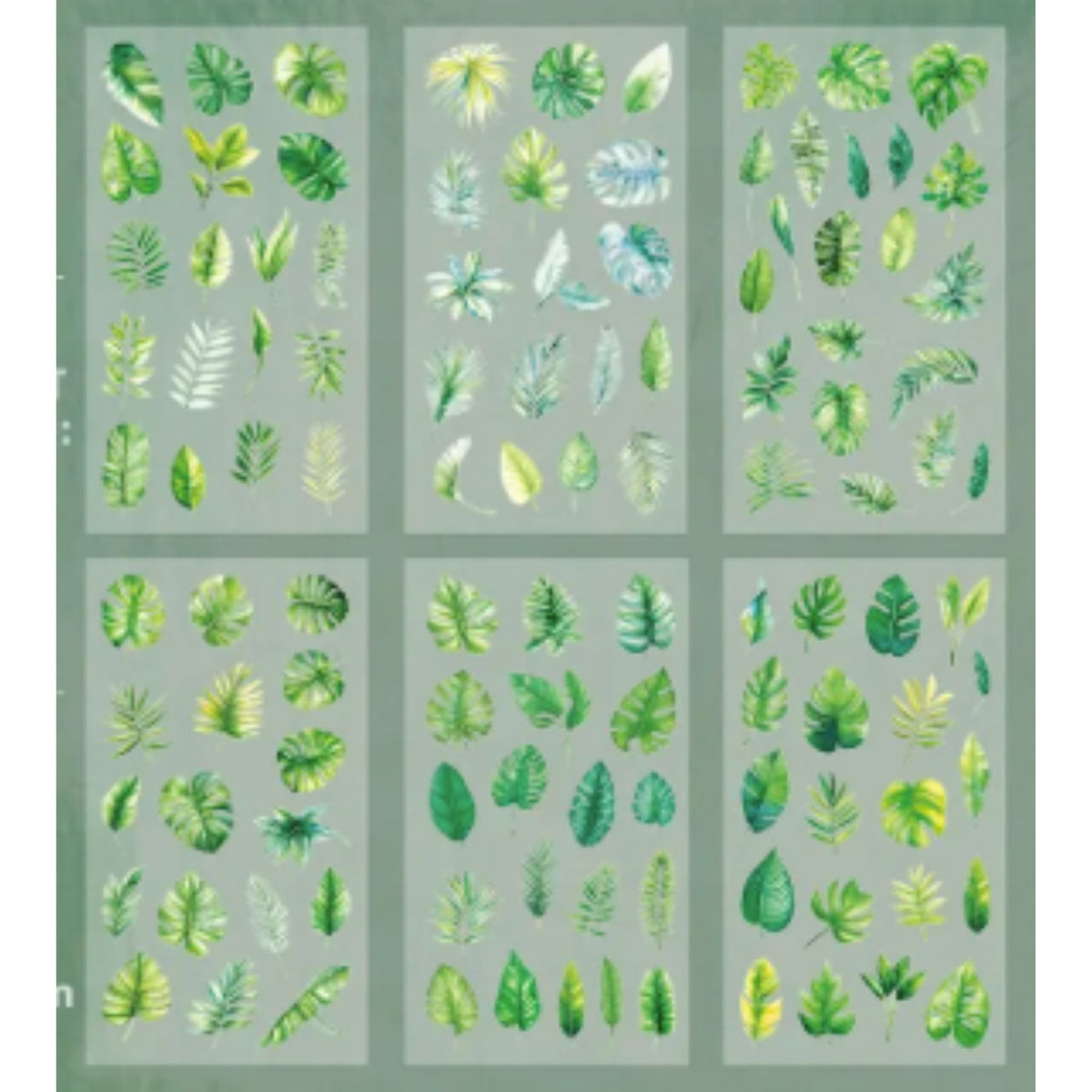 Green Leaf Foliage Transparent PET Stickers - 6 Sheets