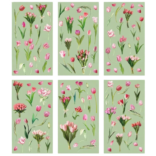 Pink Tulip Transparent PET Stickers - 6 Sheets